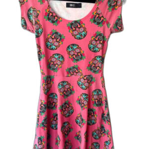 ModCloth  Skull Coral Pink Fit & Flare Retro Skater Babydoll Dress by Iron Fist